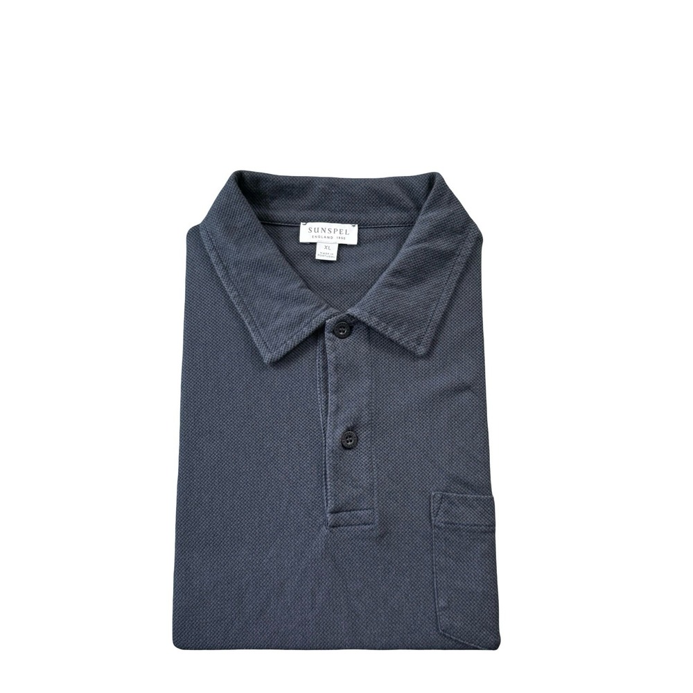 Sunspel England 1860 Navy Blue Cotton Short Sleeve Polo Shirt Slim XL MPOL1026